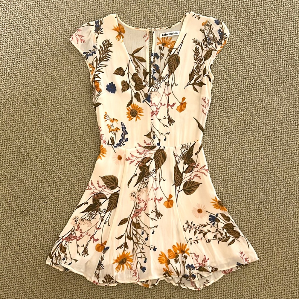Reformation Cream Sundress with Flutter Sleeves and Crew Neck